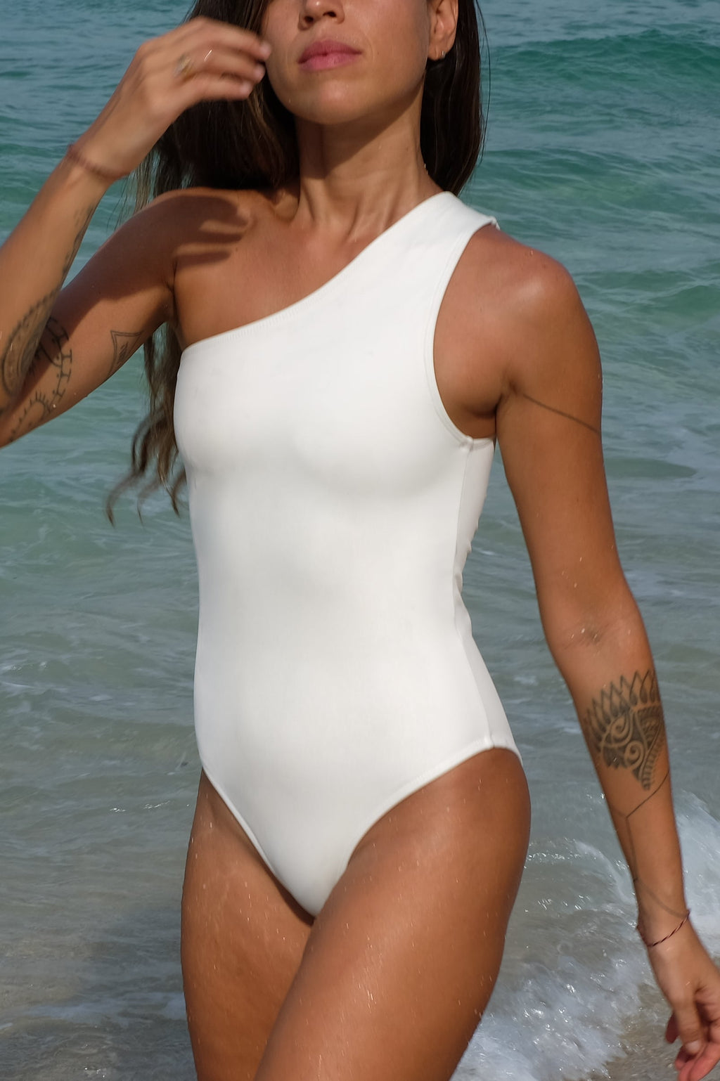 Mawi One Shoulder Surf Swimsuit in Off White