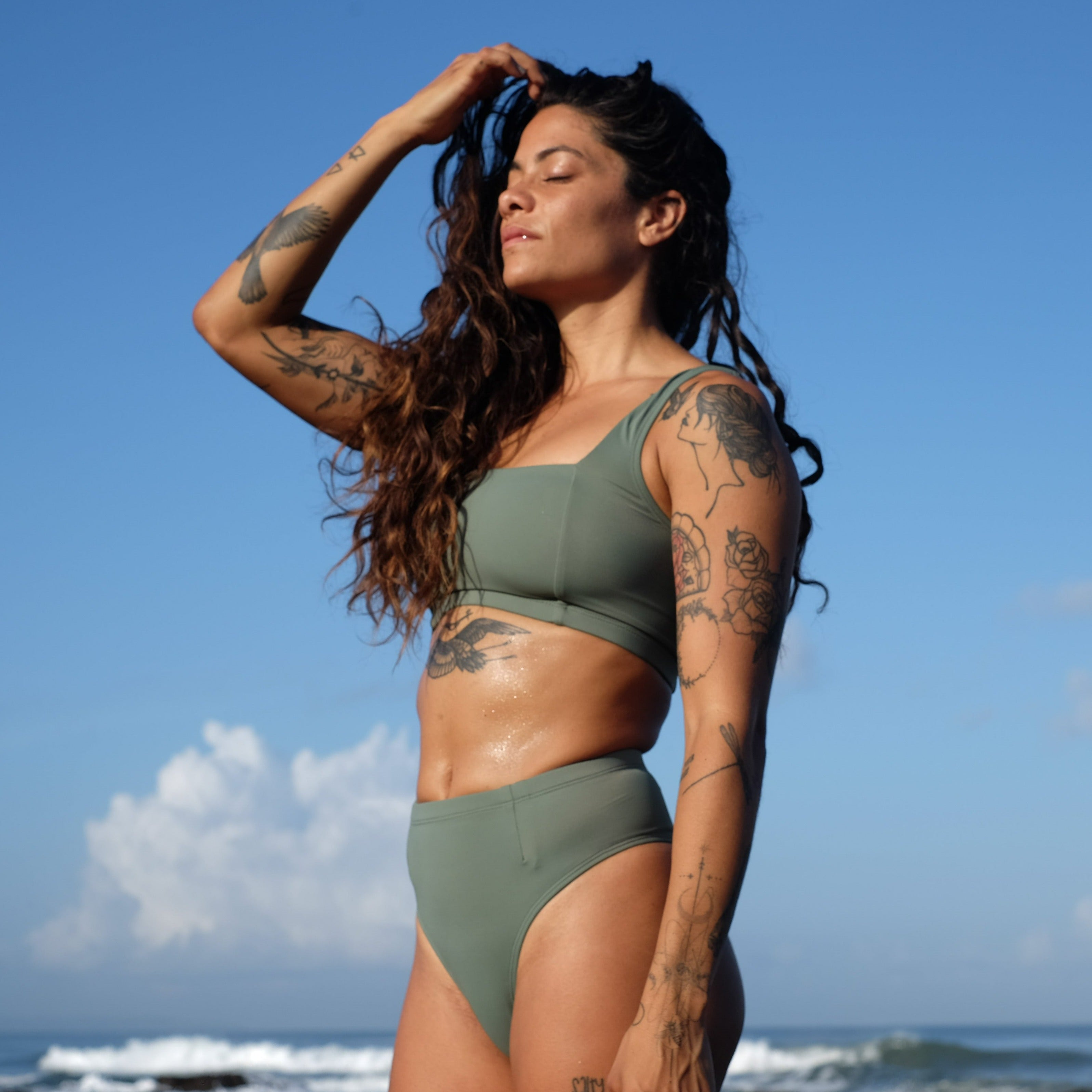 Nyang-nyang Surf Bikini Bottom in Army Green