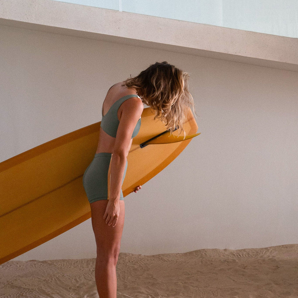 Jimmy's retro surf shorts in Army green