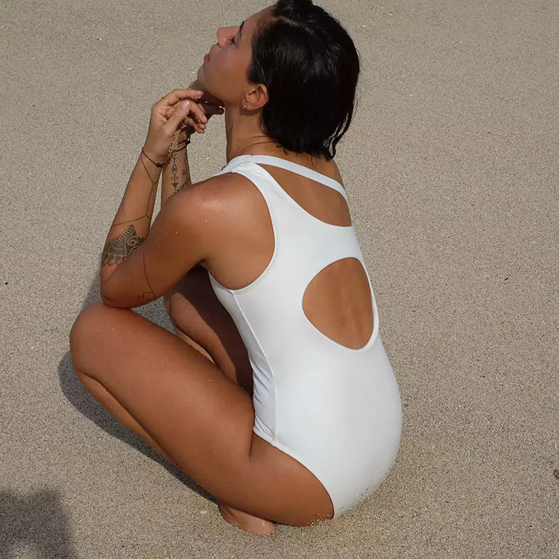 Mawi One Shoulder Surf Swimsuit in Off White